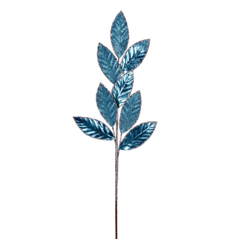Vickerman 27.5" Baby Blue Metallic Leaf Glitter Spray, 3 per bag. Bed Bath & Beyond 39291588